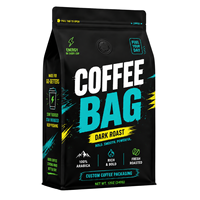 Maßgefertigter Kaffeebeutel mit Flachboden, Stehbeutel mit Reißverschluss und Handgriff aus PE-Material, Lebensmittelechte Verpackung für Dunkelgeröstete Bohnen