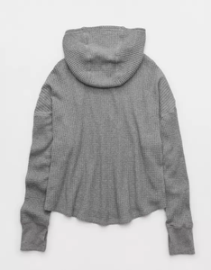 Sweat-shirt à capuche en tricot gaufré de haute qualité pour femmes LEDUO, manches longues, col Henley, coupe ample, décontracté - Product Image 2