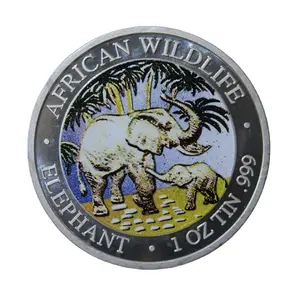 Custom Metal Tin Challenge Coin 1 Oz 999 Fine Tin Elephant Round Commemorative Coins