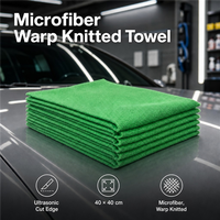 Serviette de nettoyage en microfibre verte 80/20, 40x40cm, 230GSM, sans peluches, tout usage, pour cuisine, voiture, salle de bain, verre