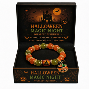 Bracelet porte-bonheur d'Halloween en perles de verre cristal, bijou de fête pour femme avec motifs sorcière, citrouille, chauve-souris, fantôme - Product Image 1