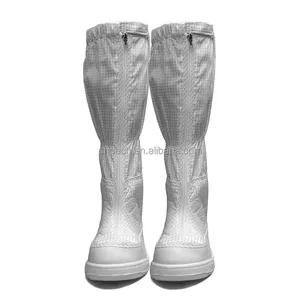 Bottes antistatiques blanches en pu pour femmes, chaussures plates compensées pour salle de nettoyage, bottines longues en Pu