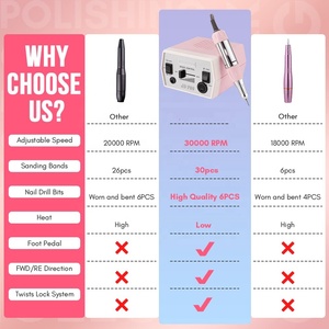 Nail Drill Portable Electric Nail File Machine Geneviere E File <b>Pink</b> JD700 Professional 30000RPM Manicure Drill - Product Image 2
