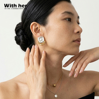 Boucles d'oreilles clous classiques sculptées ovales à deux couches Withher, en laiton plaqué or blanc, hypoallergéniques, bijoux minimalistes pour femmes, vente en gros