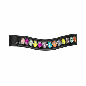 Bandeau de front exclusif Premium Genuine Bridle 100% Bandeau de front de cheval en cuir véritable avec cristaux multicolores Produits équestres - Product Image 1