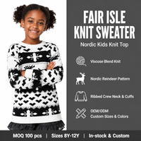 Pull en tricot pour enfants avec logo personnalisé, motif intarsia, manches longues, col rond, graphique noir, automne-hiver, mélange de viscose, usine OEM & ODM