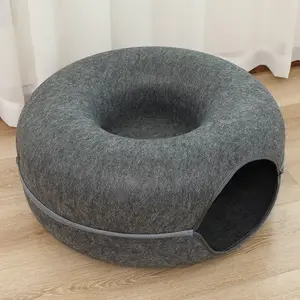 도매 사용자 정의 애완 동물 고양이 집 대형 도넛 디자인 터널 놀이 지퍼 디자인 펠트 고양이 침대