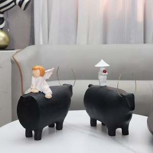 Figurine d'art créative nordique en résine, garçon <span class=keywords><strong>berger</strong></span> montant une vache, pour décoration de salon, chambre à coucher, chambre d'enfant, décoration intérieure - Product Image 2