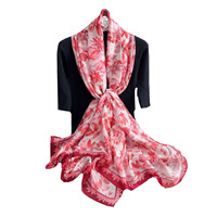 Écharpe longue en satin imprimé pour femme, châle floral en fausse soie, écharpe de plage tendance, couverture de voyage