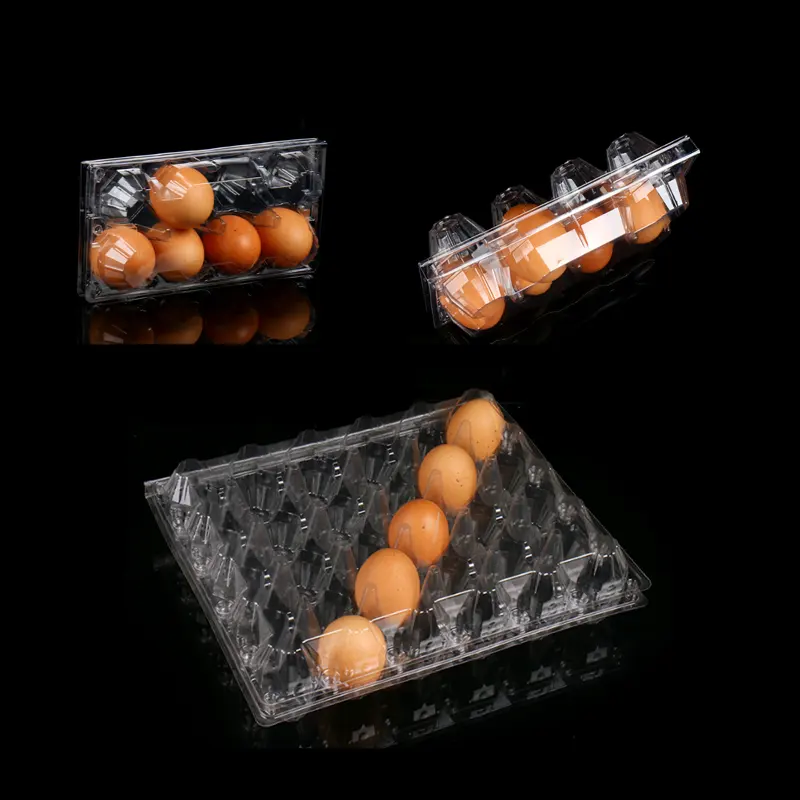 กล่องพลาสติกบรรจุเปลือกไข่แบบมีรูที่แตกต่างกันถาดใส่ไข่แบบฝาปิดถาดไข่แบบใส