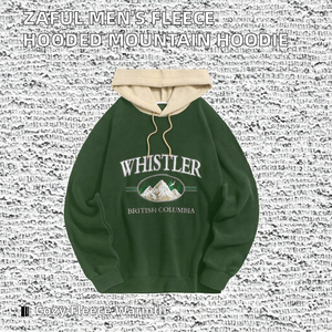 เสื้อฮู้ดผู้ชายสำหรับฤดูหนาว ผ้าพลัฌเนื้อนุ่ม 100% ผ้าฝ้าย ลายปักกราฟิกภูเขาแบบยาว พร้อมเชือกผูกแบบลำลอง - Product Image 2