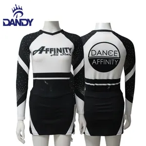 Custom Long sleeve spandex cheer uniforms cheerleading uniforms with rhinestones factory price