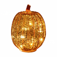 Set Dekorasi Lampu LED Halloween Bentuk Labu Kaca dengan Fungsi Timer Bertenaga Baterai untuk Penggunaan Dalam Ruangan