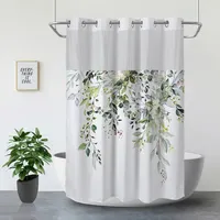 花柄フックレスシャワーカーテンスナップライナー付きバスルーム製品シャワーカーテン