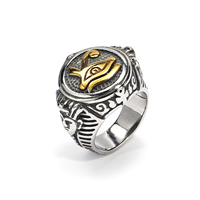 Locomotive Hip-Hop Vintage Horusauge Edelstahl Zirkon Kanal-Fassung Graviertes Design Muster Herrenring 18k Vergoldet