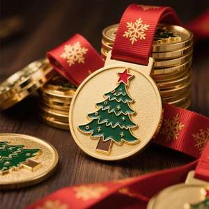 Medaglia Personalizzata Natalizia 2025 in Lega di Zinco Placcata Oro con Stampa UV e Smalto Morbido, <span class=keywords><strong>Souvenir</strong></span> Festivo a Tema Albero - Product Image 1