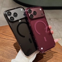Coque de téléphone transparente magnétique en acrylique cerise foncé bordeaux avec dos bleu chambray pour iPhone 18 17 16 15 Pro Max