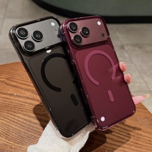 เคสโทรศัพท์อะคริลิกใสแบบแม่เหล็กสีดำเชอร์รี่เบอร์กันดี ฝาหลังสีน้ำเงินแชมเบรย์ สำหรับ iPhone 18 17 16 15 pro max - Product Image 2
