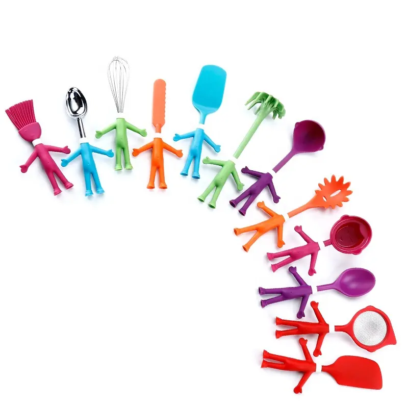 Novelty Small 12 Pcs Kids Colorful Human Shape Nylon Kitchen Cooking Utensil Set