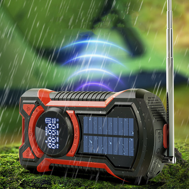 5000mah Power Bank LED Flashlight IPX5 Emergency Portable Radio with Hand Crank & Solar Charging AM FM Reception