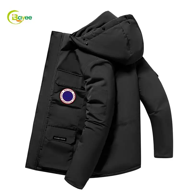 Custom Lobo Black Polyester Puffer Coat Puffer Jacket Men With Hoodie Winter