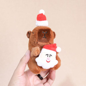 Porte-clés en peluche Capybara de Noël mignon, jouet animal en peluche, pendentif porte-clés, poupée Capybara 3D Père Noël, mini breloque porte-clés, cadeau - Product Image 4