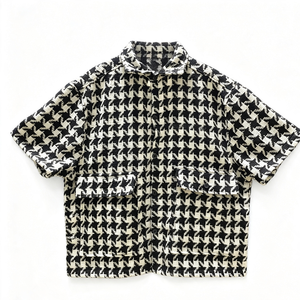 Chemise décontractée pour <span class=keywords><strong>homme</strong></span> à manches courtes en coton, imprimé <span class=keywords><strong>pied</strong></span>-<span class=keywords><strong>de</strong></span>-<span class=keywords><strong>poule</strong></span>, respirante, <span class=keywords><strong>surchemise</strong></span> personnalisée, col rabattu, boutonnée, poche plaquée, OEM - Product Image 3