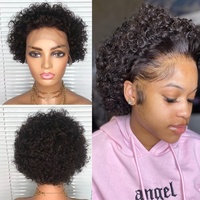 Sedittyhair Perruques Courtes Bob Effet Pixel Coupe Bouclée 13x4x1 en Dentelle Frontale 100% Cheveux Humains Remy Naturels et Volumineux avec Bandeau