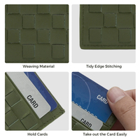 Porte-cartes minimaliste en cuir véritable tissé personnalisé OEM pour femmes, avec blocage RFID, sans cartes