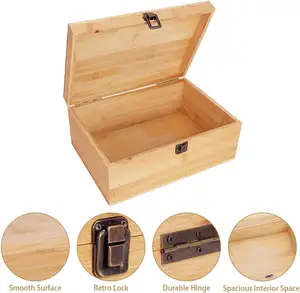 Large Bamboo Storage Box With Hinged Lid Natural Wood Box For Arts And Crafts Decorative Box For Art And DIY Wooden Box