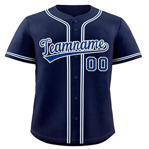 Camiseta de Béisbol Personalizada con Nombre de Equipo 00 Azul Marino Manga Corta con Botones Unisex Adulto Poliéster Transpirable para Todas las Temporadas - Product Image 1