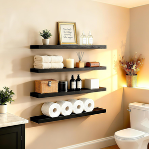 Mensole galleggianti in <span class=keywords><strong>legno</strong></span> personalizzate con bordo naturale, illuminazione e staffe nascoste - Product Image 6