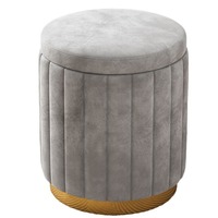 Fauteuil de salon cylindrique à rayures verticales en polaire avec bordure dorée, style luxe léger, forme cylindrique, support stable