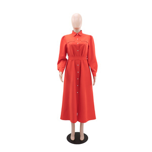 Robe chemise élégante décontractée à manches longues et col, couleur unie, pour femme - Product Image 4