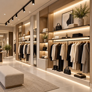 Estantes de Exhibición Creativos con Luces LED para Tiendas de Ropa, Diseño Ecológico y Resistente para Decoración Interior de Comercios - Product Image 4