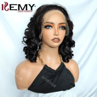 Perruque KEMY HAIR à boucles rebondissantes, cheveux humains vierges brésiliens, double épaisseur, avec fermeture en dentelle, cuticules alignées, sans colle, dentelle transparente