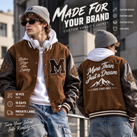 Blouson universitaire d'hiver OEM d'usine, haute densité, à points de chaînette, avec patchs personnalisés, manches en cuir, style Letterman, coupe oversize