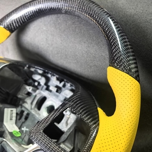 Per Maserati Quattroporte M156 volante auto in vera fibra di carbonio, volante a 3 razze avvolto in pelle gialla - Product Image 5