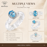 Bijoux de mode en argent 925, bague géométrique personnalisée avec topaze naturelle, cristal blanc, pierre brute ovale facettée, pour tous les jours