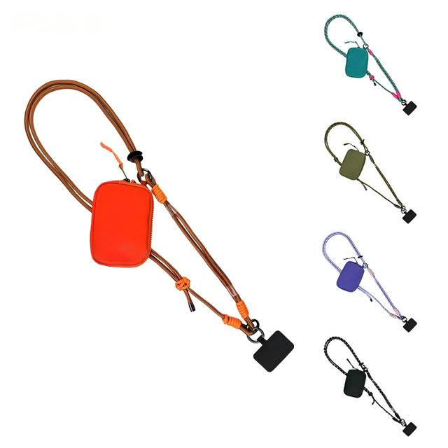 RFID Blocking Active Crossbody Phone Strap with Twin Rope Design and Mini Pouch Adjustable Hands-Free Lanyard