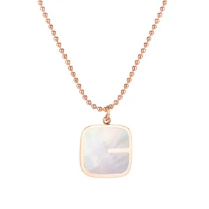 Yiwu Meise Damen Rosegold Pearl Oysters Quadratischer Geometrischer Anhanger stainless steel necklace