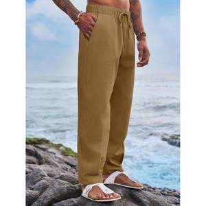 2025 pantalones bombachos de lino y algodón para hombre, playa, Yoga, informal, ligeros, con cintura elástica, función antiarrugas, logotipo personalizable - Product Image 3