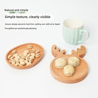 Plateau et assiette en bois de hêtre massif, poli, à motifs de dessins animés, assiette à dîner créative, assiette à dessert, assiette à fruits/sucreries, assiette à collation pour enfants