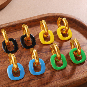 Geometric Huggie <b>Earrings</b> Zinc Alloy Stainless Steel <b>Post</b> Party Women Colorful Fashion Jewelry - Product Image 1