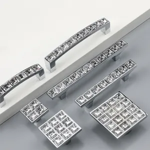 Win Top Cupboard U Shape Crystal Glass Drawer Pulls Knobs Handles Modern Decorated Crystal Glass Rhinestone Cabinet Handle