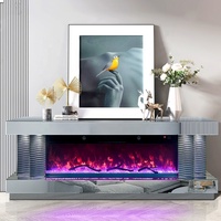 Meuble TV moderne de luxe en bois avec écran LED et simulation de flammes, meuble de salon avec cheminée, table de télévision