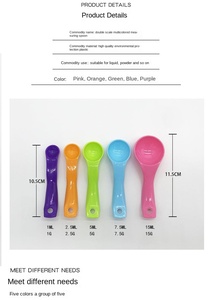 Juego Profesional de 5 Cucharas Medidoras de Plástico en Varios Colores para <span class=keywords><strong>Harina</strong></span> <span class=keywords><strong>y</strong></span> Leche en Polvo, para Repostería - Product Image 2
