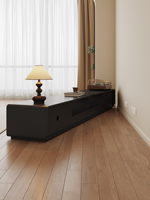Meuble TV en bois massif noir de style moderne et luxueux pour salon, sur pied, adapté aux grands espaces