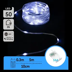 Ghirlanda di luci LED 5m con batterie 3AA (PVC e rame), luce bianca fredda, ideale per decorare spazi e creare atmosfere - Product Image 3
