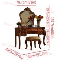 Grande coiffeuse en bois sculpté de style provincial français de 51 pouces avec tabouret et miroir, table de toilette traditionnelle en bois massif pour chambre à coucher